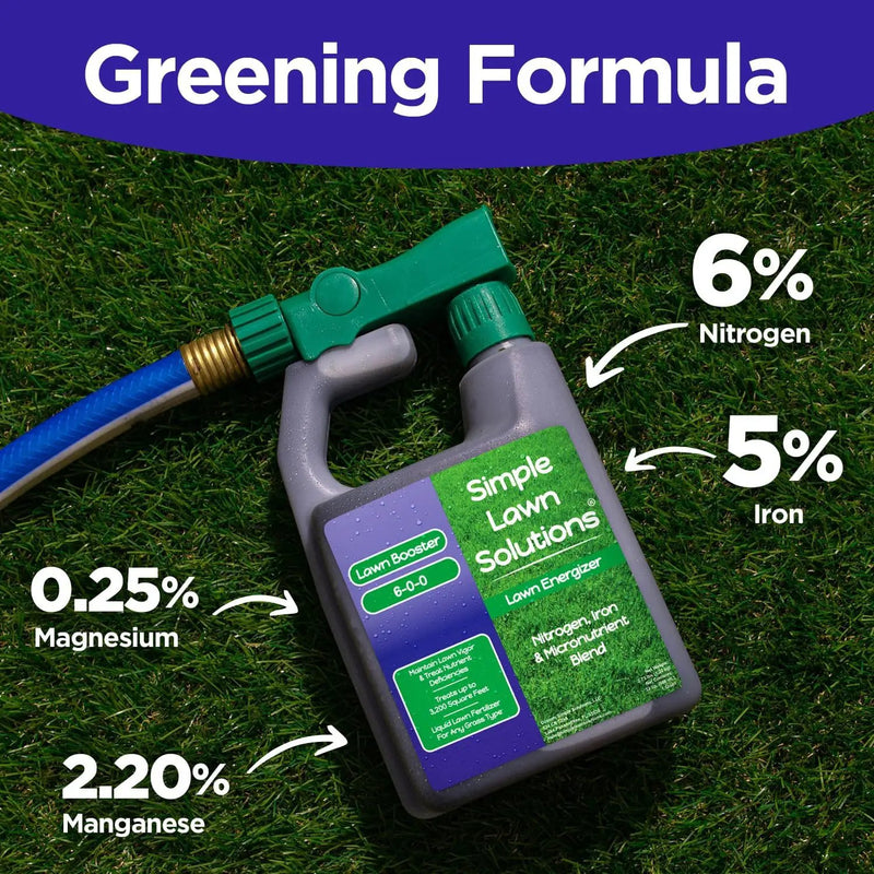 Commercial Grade Lawn Fertilizer with Iron- Liquid Fertilizer Spray- Nitrogen and Iron for Deeper Green Turf- Any Grass Type - Simple Lawn Solutions - Lawn Energizer - 32 Ounce by GreenHaven Gardens