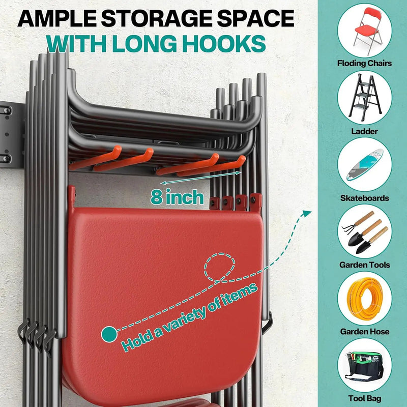 EVERHANGER Garage Tool Storage Organizer Wall Mount, Versatile Garden Tool Rack Organization, Folding Chair Hangers with 8 Multifunctional Hooks, Max Load 330lb, 48inch by GreenHaven Gardens