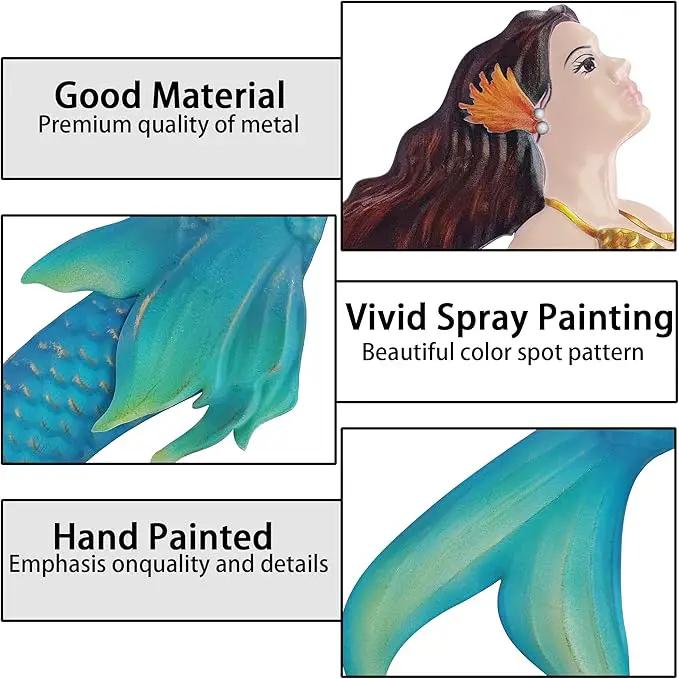 John's Studio Metal Mermaid Sea Wall Decor Outdoor Garden Hanging Art Sculptures Home Ocean Theme Decorations for Kitchen Bathroom and Pool - 14.9Inches by GreenHaven Gardens