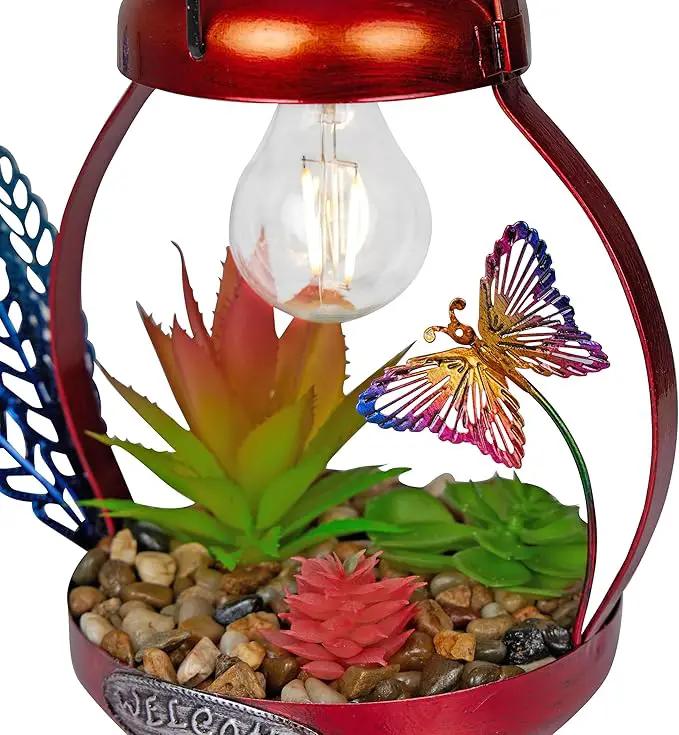 Alpine Corporation LYT286SLR-HH Solar-Powered Metal Rooster w/Garden Enclosed LED Light Decor, Solar Patio Decor, 16''H, Red by GreenHaven Gardens