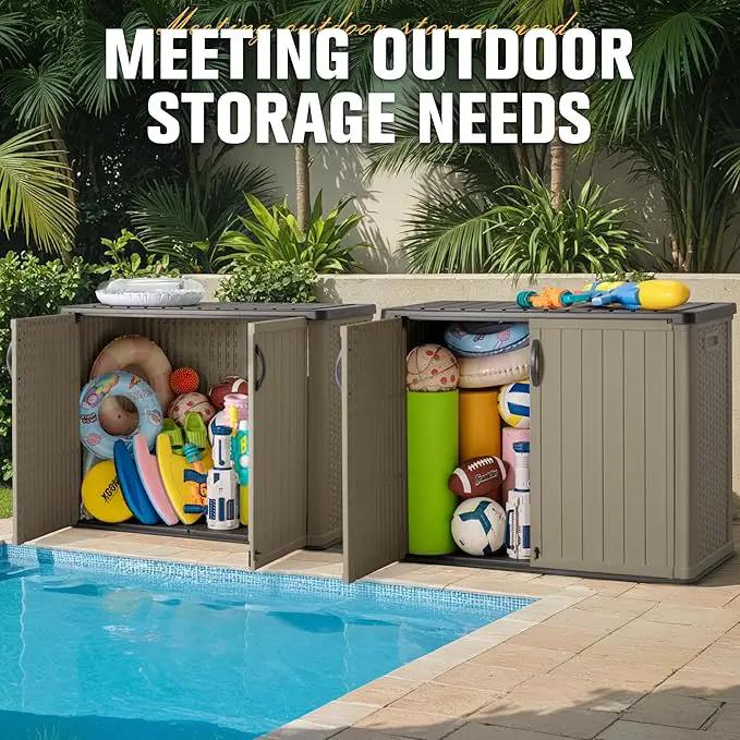Greesum Outdoor Horizontal Storage Sheds 27 Cu.ft Resin Large Storaged Box Weather Resistance, Without Shelf, Easy to Assemble, Prefect for Garden, Patios, Backyards, Beige by GreenHaven Gardens