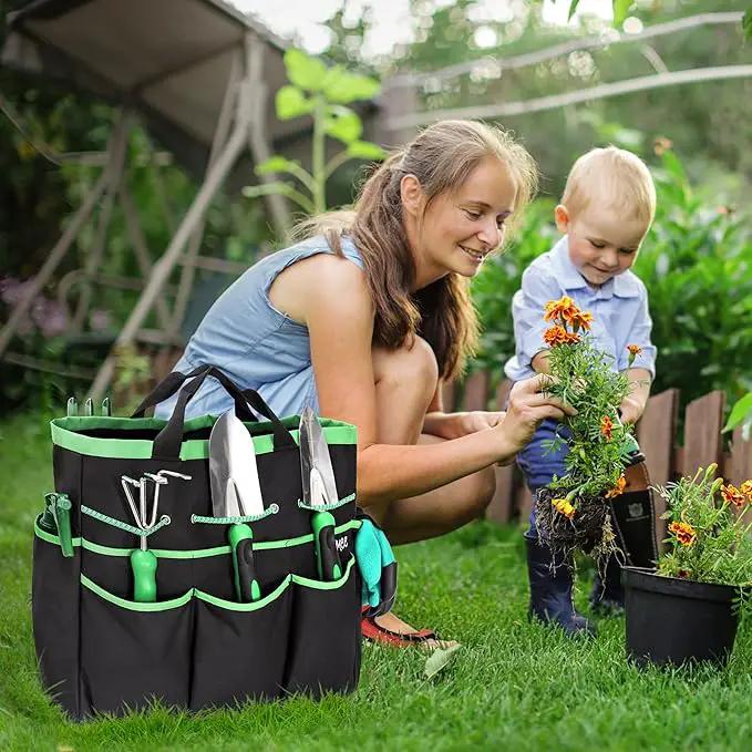 Garden Tool Set with Bag and Gloves, Heavy Duty Stainless Steel Gardening Tool Set, Ideal Gardening for Women and Men, Set of 9 by GreenHaven Gardens