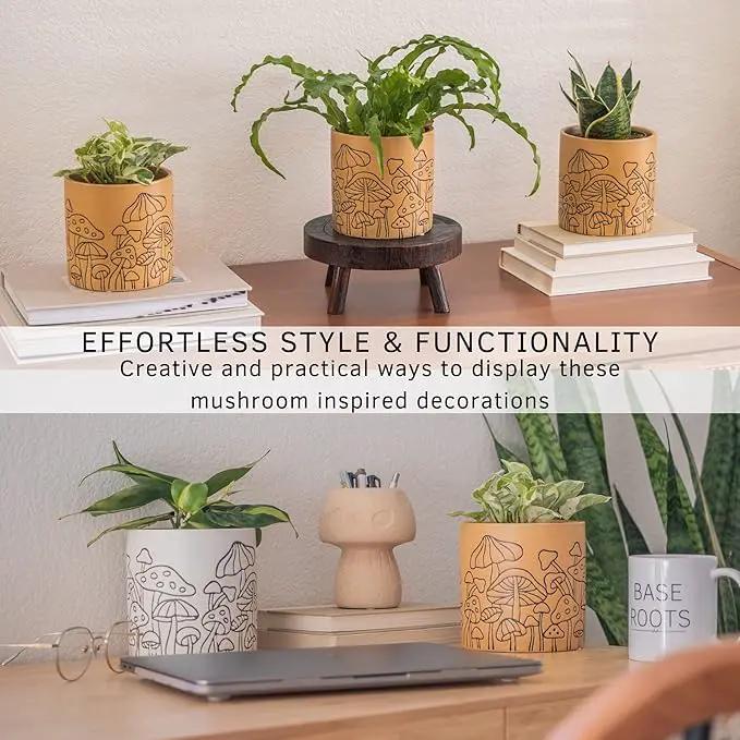 BASE ROOTS Mushroom Planter, Speckled Terracotta, Indoor/Outdoor, Holds Small Plants by GreenHaven Gardens
