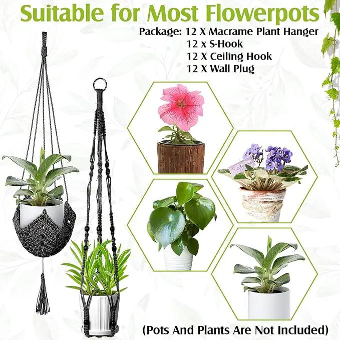 Hoteam 12 Pcs Macrame Plant Hangers Macrame Hanging Planters for Indoor Plants Handmade Boho Hanging Baskets Flower Pots Holder for Outdoor Home Wall Decor by GreenHaven Gardens