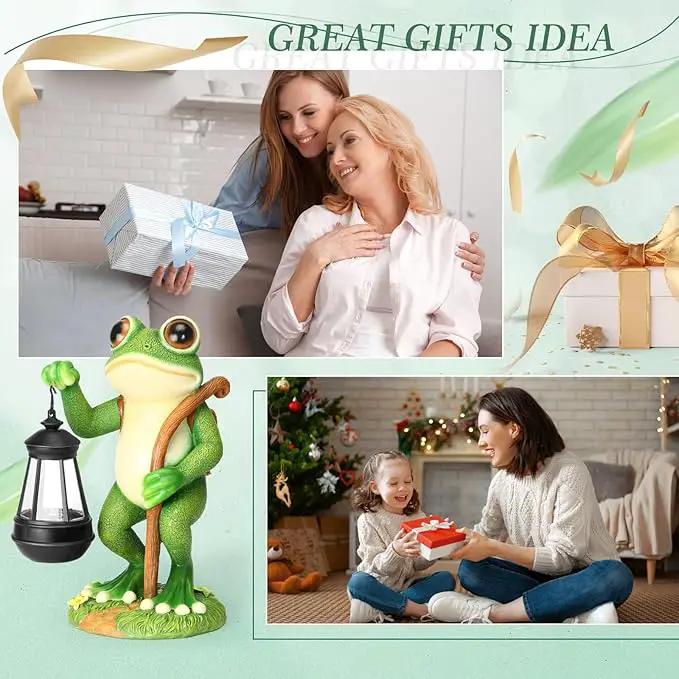 Garden Statue Frog Outdoor Decor, Solar Patio Resin Garden Decor for Outside Yard Decorations Gift for Women, Mom, Grandma by GreenHaven Gardens