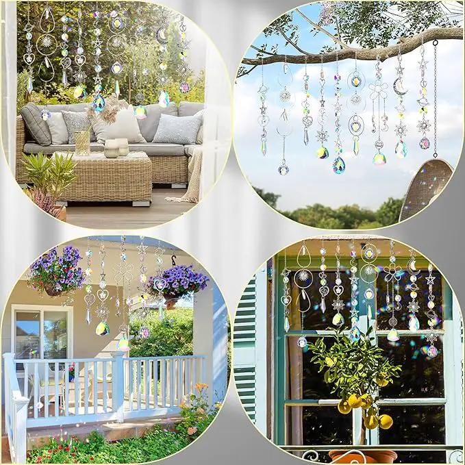 Maitys 9 Pcs 6 Pcs Crystal Suncatcher Sun Catchers Indoor Window Hanging Sun Catchers with Light Catcher with Prisms and Agate Slices for Indoor Outdoor Home Garden Wedding Decor (Elegant) by GreenHaven Gardens