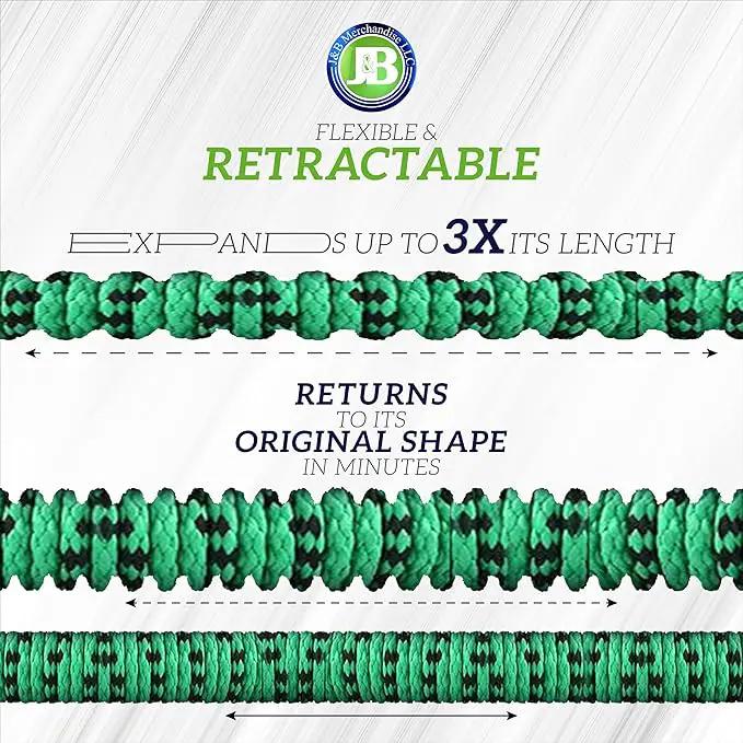 J&B XpandaHose 50ft Expandable Garden Hose with Holder - Heavy Duty Superior Strength 3750D - 4 -Layer Latex Core - Extra Strong Brass Connectors and 10 Spray Nozzle w/Storage Bag (Green 50) by GreenHaven Gardens