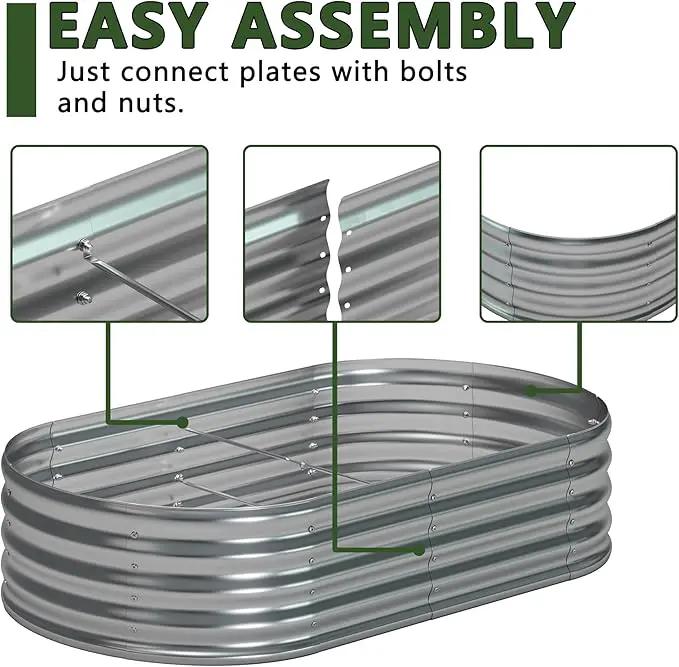 zizin Galvanized Raised Garden Bed Metal Oval Raised Garden Beds Outdoor Planter Box for Vegetables (6x3x1.3FT, Silver) by GreenHaven Gardens