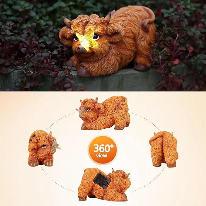 Highland Cow Solar Powered Outdoor Garden Statue, Resin Highland Cow Statue with Solar Light Lantern, Decorative Lawn, Yard Outdoor Highland Cow Decor. Unique home decorations, gifts for women by GreenHaven Gardens