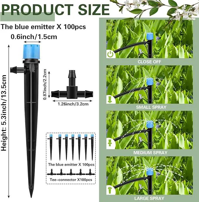 200 Pcs Drip Irrigation Kit for 1/4" Tubing Include 100 Drip Irrigation Emitter Adjustable Fan Shape Drip Irrigation Parts and 100 Barbed Tee Fittings Barbed Connectors for Garden Lawn Patio by GreenHaven Gardens