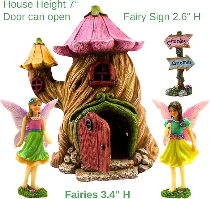 Fairy Garden Houses - Fairy House & Fairy Figures - Fairy Garden Ornaments & Fairies for Fairy Garden - Fairy Houses Kit - 4 Pieces by GreenHaven Gardens