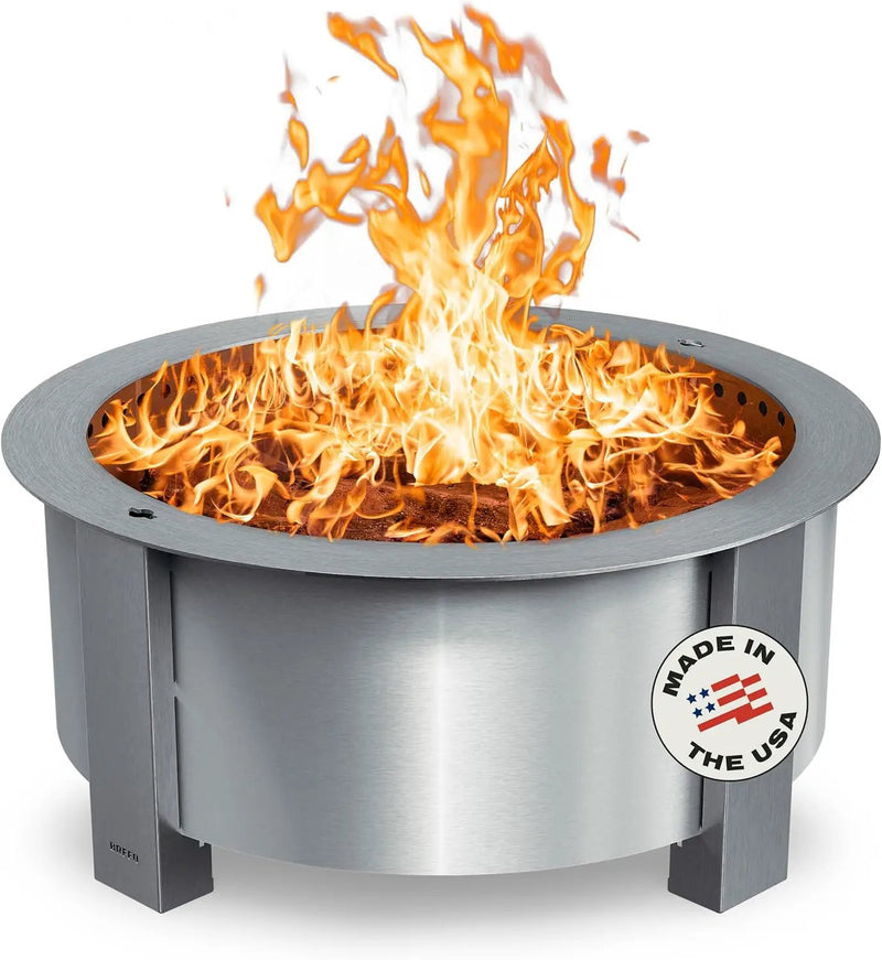 Breeo Smokeless Fire Pit (X Series 30, Stainless Steel) | 34.5 inch Smokeless Firepit for Outside | 94 Pounds | Ideal for Families Compatible with Wide Range of Breeo Accessories by GreenHaven Gardens