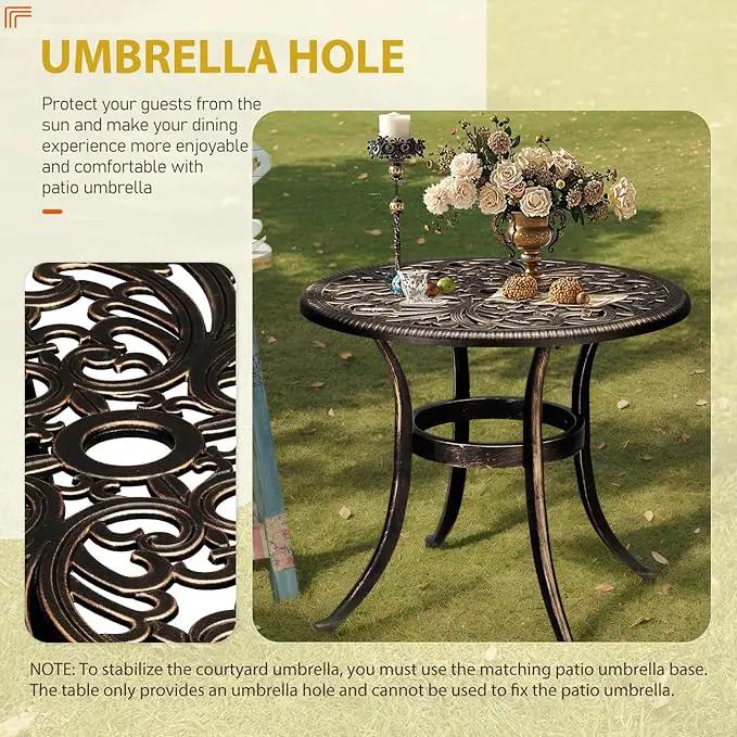 Outvita Patio Side Table, 23.6in Outdoor Round Cast Aluminum Bistro Table with Umbrella Hole and Antique Design for Backyard Porch Pool Balcony Deck Bronze by GreenHaven Gardens