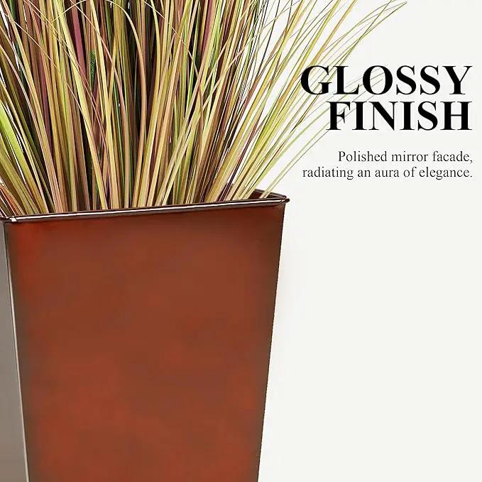 WORTH Garden 28" Large Metal Glazed Planter Set of 2, Luxurious Glossy Finish Red Tall Square Tapered Steel Plant Pots, Decor Flower Pot Indoor & Outdoor, Drainage Hole & Dual-Purpose Plant Saucer by GreenHaven Gardens