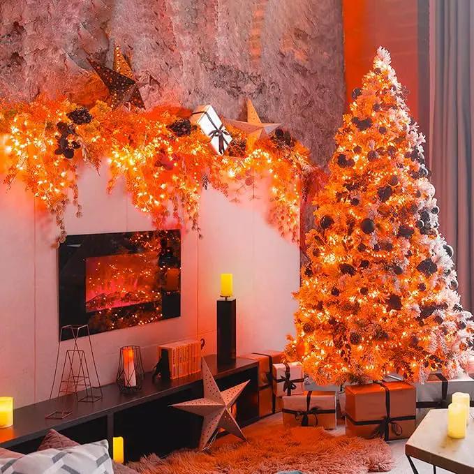 JMEXSUSS 66ft 200 LED Thanksgiving Lights Outdoor, Orange String Lights Indoor Clear Wire, 8 Modes Orange Christmas Lights Plug in for Fall Autumn Harvest Tree Garden Patio Thanksgiving Decorations by GreenHaven Gardens
