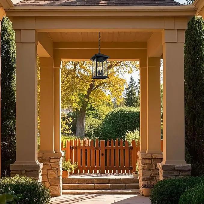 Classic Outdoor Hanging Lantern – Weather-Resistant, Stylish, Matte Black Finish, Clear Seeded Glass and Functional, Extra Large Size by GreenHaven Gardens