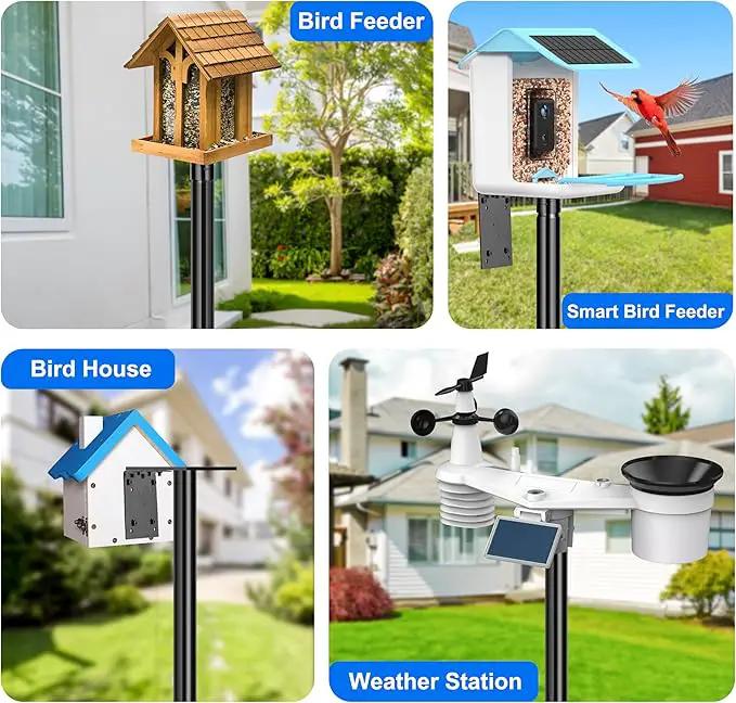 Ottsuls Bird Feeder Pole, 76 Inch Heavy Duty Bird House Pole Kit for Outdoors, with Wooden Board, 5-Prong Base Feeding Station for Wild Birds Watching, Adjustable Feeder Stand (House Not Included) by GreenHaven Gardens
