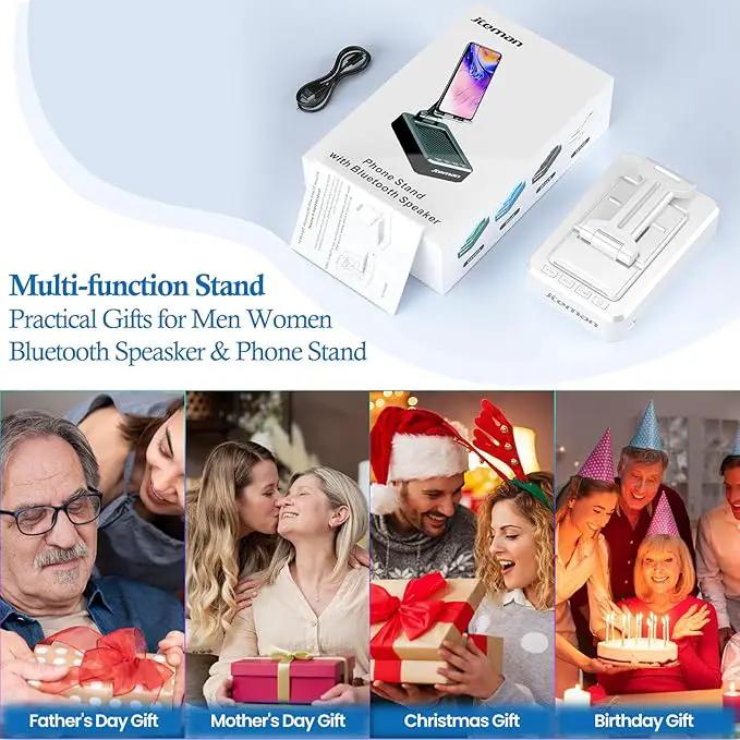 JTEMAN Portable Phone Stand with Speaker Bluetooth Wireless,Gifts for Men Women,Birthday for Women,Kitchen Gadgets for Men,Phone Holder for Desk - White by GreenHaven Gardens
