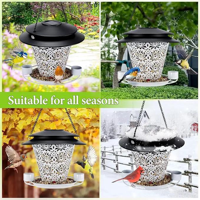 Solar Bird Feeders for Outside Hanging Metal Wild Bird Feeder Solar Lanterns Outdoor Waterproof Garden Decor for Yard White by GreenHaven Gardens