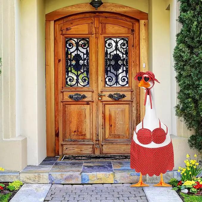 Bikini Goose Outfit Lawn Goose Clothing Porch Goose Outfits Summer Yard Goose Outfits Hawaiian Luau Goose Outfit for 23'' Lawn Goose Outdoor Decoration(Bikini,Red) by GreenHaven Gardens