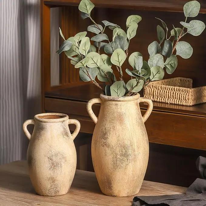 Large Ceramic Vase,11.3 inch Tall Farmhouse Flower Vase with 2 Handles,Terracotta Decorative Flower Vase for Home Decor, Living Room Entryway Table Centerpiece Decor by GreenHaven Gardens