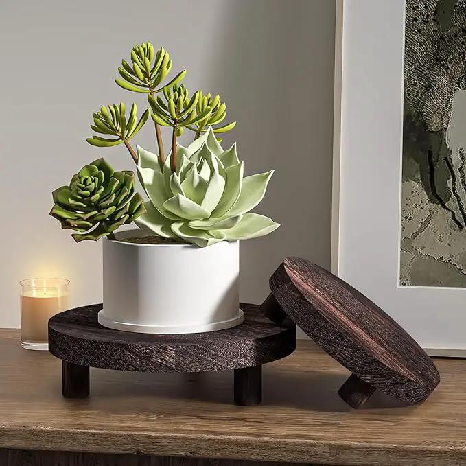 3 Pcs Wood Plant Stand Indoor Outdoor, Round Wood Riser for Decor 6/8/10" Wooden Stool Display Stand Flower Pot Holder Small Planter Tray Modern Potter Decorative for Desktop Counter Room by GreenHaven Gardens