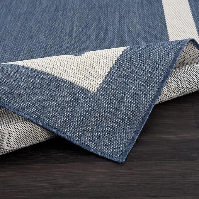 CAMILSON Outdoor Rug 8x10, Modern Outside Rugs for Patios Porches Waterproof Durable Washable Non-Shedding, Easy-to-Clean Indoor Outdoor Area Carpet (8 x 10, Bordered - Blue/White) by GreenHaven Gardens