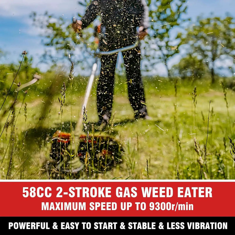 COOCHEER 58cc Gas Weed Eater, 4 in 1 String Trimmer 2-Cycle Gas Powered Brush Cutter Weed Wacker with 18.5’’ Cutting Path, Straight Shaft Weed Trimmer Grass Cutter for Yard, Lawn, Garden Care, Red by GreenHaven Gardens