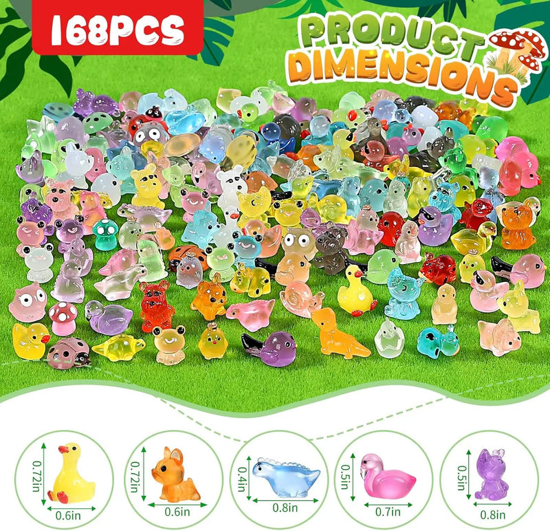 168 Pcs Mini Resin Animals Tiny Resin Animals Mini Ducks Miniature Little Small Figurines Glow in The Dark for Dollhouse Fairy Garden Accessories DIY Hide Crafts Potted Plant Aquarium Decor by GreenHaven Gardens