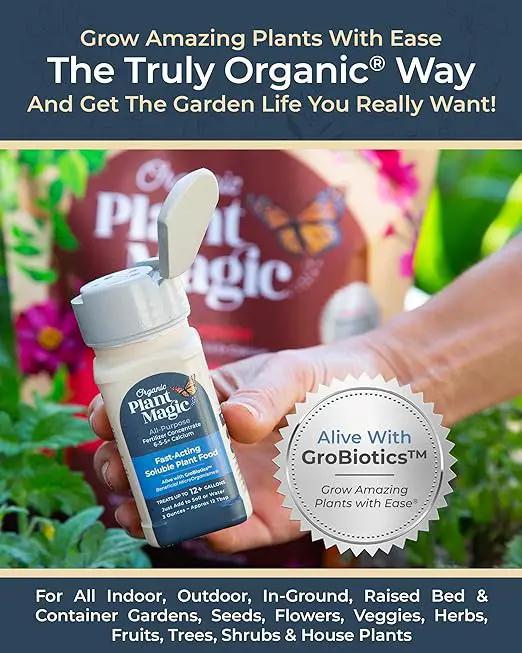 Organic Plant Magic - Truly Organic™ Easy to Use Soluble Plant Food Shaker: All-Purpose Fertilizer Concentrate for All Flower Vegetable Herb Fruit Tree Indoor Garden & House Plants [Four 3 oz Shaker] by GreenHaven Gardens