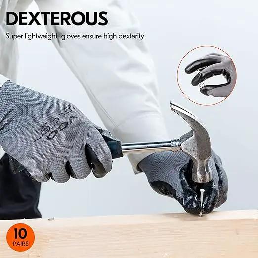 Vgo... 10-Pairs Safety Work Gloves, Gardening Gloves, Non-slip Nitrile coating, Dipping Gloves (Size L, Gray, NT2110) by GreenHaven Gardens