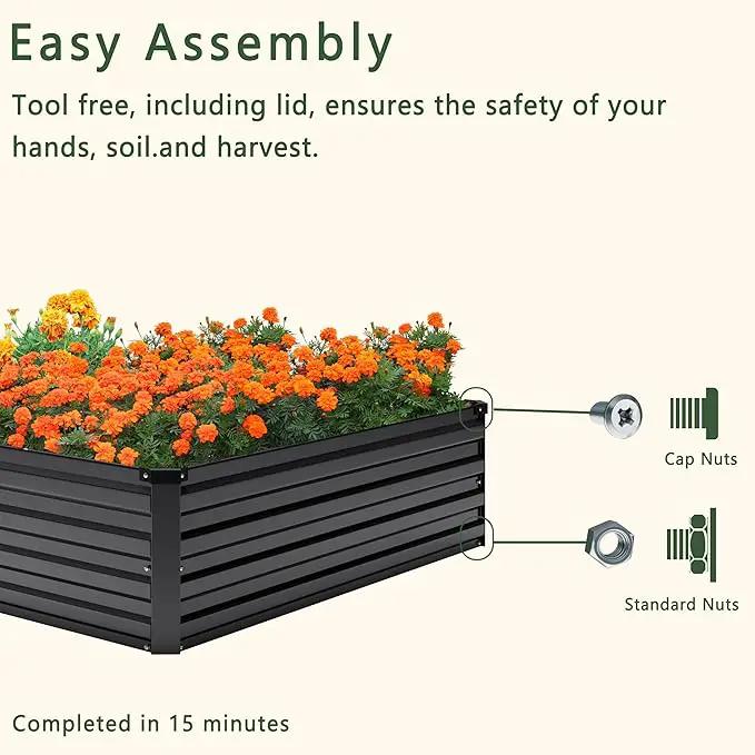 2PCS 12x4x1FT Galvanized Raised Garden Bed Kit,Vegetable Boxes-Rectangle Metal Flower Box,Large Planter Raised Beds Outdoor Garden for Planting,Fruit,Herb-Black by GreenHaven Gardens