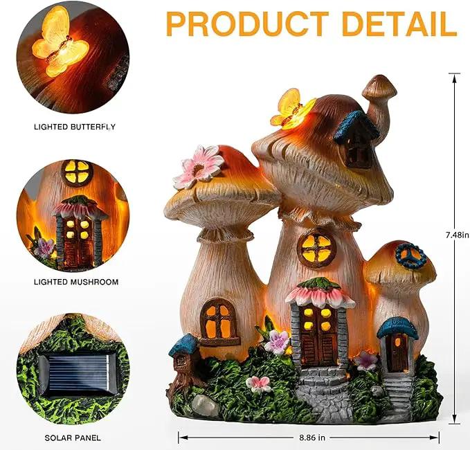 Solar Garden Statue Lights Mushroom Fairy House Figurine, Outdoor Memorial Garden Ornaments Waterproof Decoration for Outside Patio Yard Lawn Decor by GreenHaven Gardens