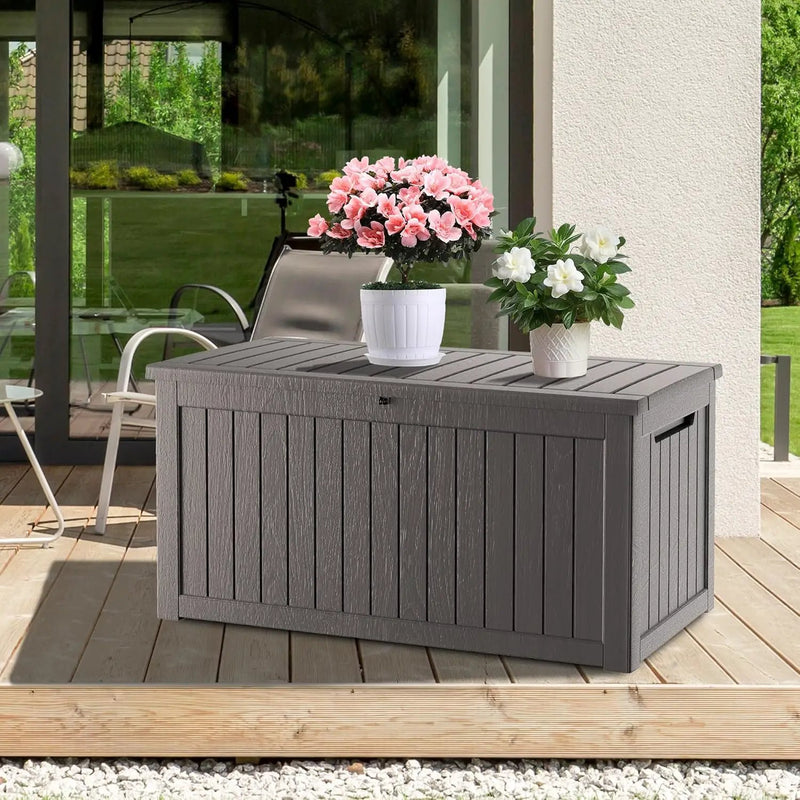 270 Gallon Waterproof Deck Box, Lockable Resin Storage Box for Patio Furniture Cushions Garden Tools and Outdoor Delivery Storage, Coffee by GreenHaven Gardens