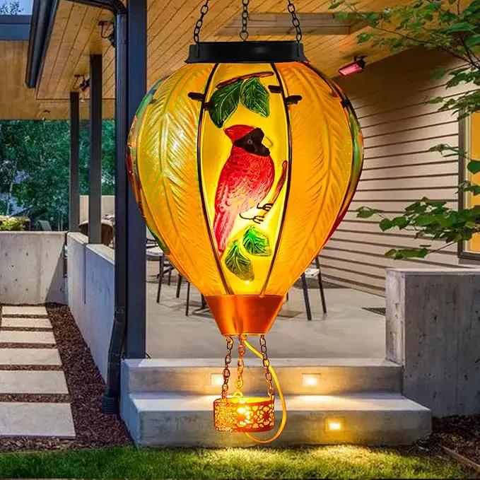 Large Hot Air Balloon Cardinal Solar Lantern Lights with Flame, Green Glass Balloon Lantern Waterproof Outdoor Decor for Garden Yard Patio, Birthday Mother's Day Gifts for Moms Women by GreenHaven Gardens