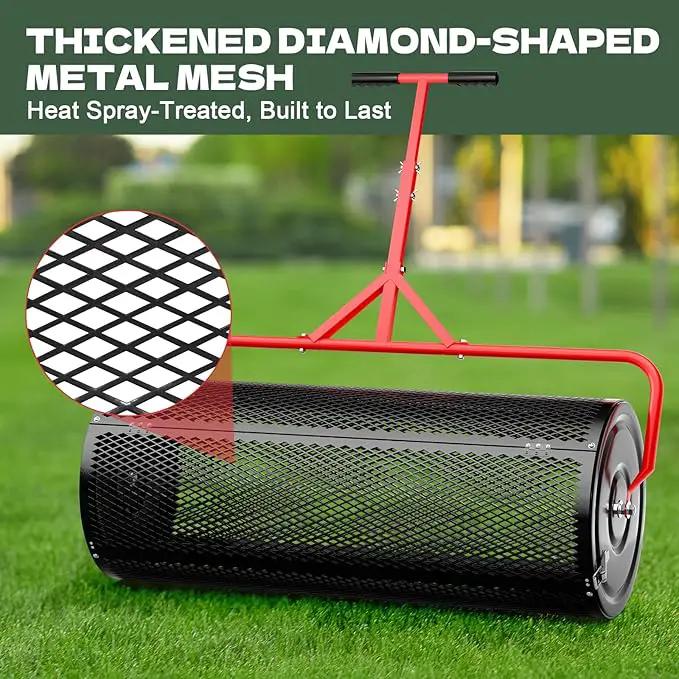 Compost Peat Moss Spreader for Lawn, 36 Inch Compost Roller Spreader with Adjustable T-Shaped Handle, Upgraded Side Clasps, Durable Lightweight Metal Roller, Lawn Garden Yard Care by GreenHaven Gardens