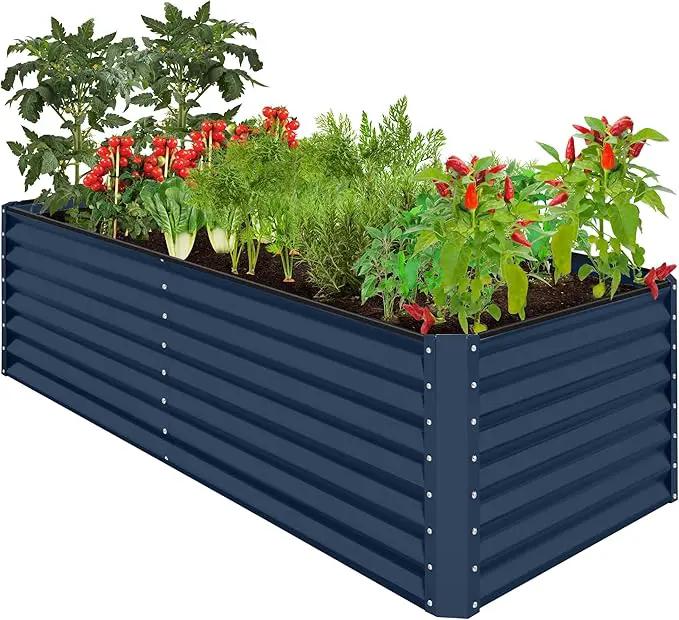 Best Choice Products 8x4x2ft Outdoor Metal Raised Garden Bed, Deep Root Planter Box for Vegetables, Flowers, Herbs, and Succulents w/ 478 Gallon Capacity - Navy by GreenHaven Gardens