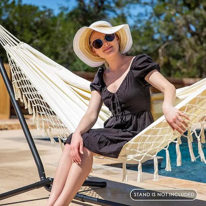 SUNCREAT Portable Camping Hammock for Outside, Heavy Duty 2 Person Hammock Bed for Tree, Beige with Tassels by GreenHaven Gardens