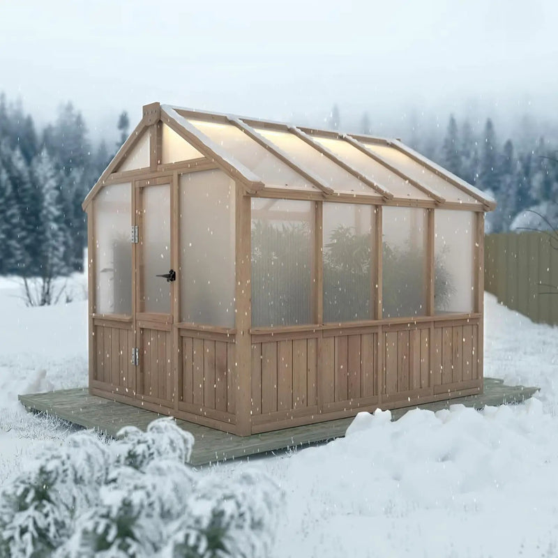 6x8 FT Greenhouse Kit for Outdoor, 6MM Thick Polycarbonate Panel Wooden Walk-in Green House with Lockable Door and Adjustable Roof Vent, Backyard Garden, Light Mocha Brown by GreenHaven Gardens