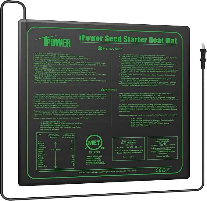 iPower Durable Seedling Heat Mat Warm 20" x 20" Hydroponic Heating Pad Waterproof for Seed Starting Greenhouse and Germination by GreenHaven Gardens