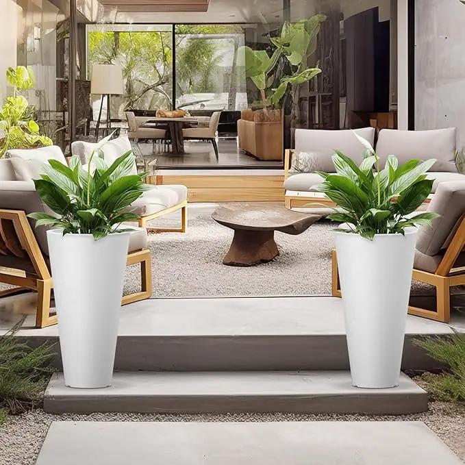 Kante Tall Round Planter Set of 2, 29 Inch Tall Decorative Planter Pots for Outdoor Indoor Garden Patio Front Porch (White) by GreenHaven Gardens