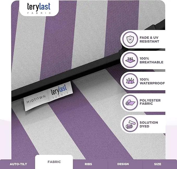 Midtown Umbrellas 10-Year-No-Fade - 8 Ft - UV Proof Purple/White Stripes Fabric - Umbrella Outdoor Patio, Auto-Tilt Aluminum Frame Patio Umbrella for Garden, Pool & Deck - Black Pole by GreenHaven Gardens