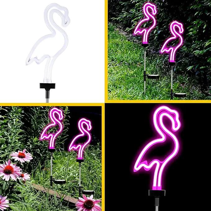 Hortsun Flamingo Solar Lights Outdoor Neon Light Yard Pink Flamingo Waterproof Decorations for Garden Patio Yard Pathway Decoration(4 Pack) by GreenHaven Gardens