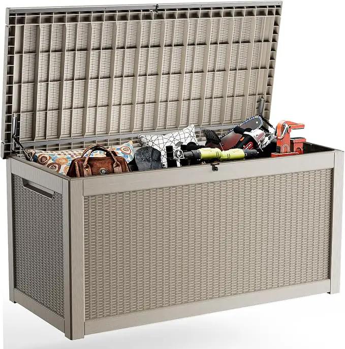 260 Gallon Outdoor Deck Box,Storage Lockable Waterproof Patio Furniture,Garden Tools,Cushions,Pool Accessories Outside Storage Resin Box(Grey) by GreenHaven Gardens