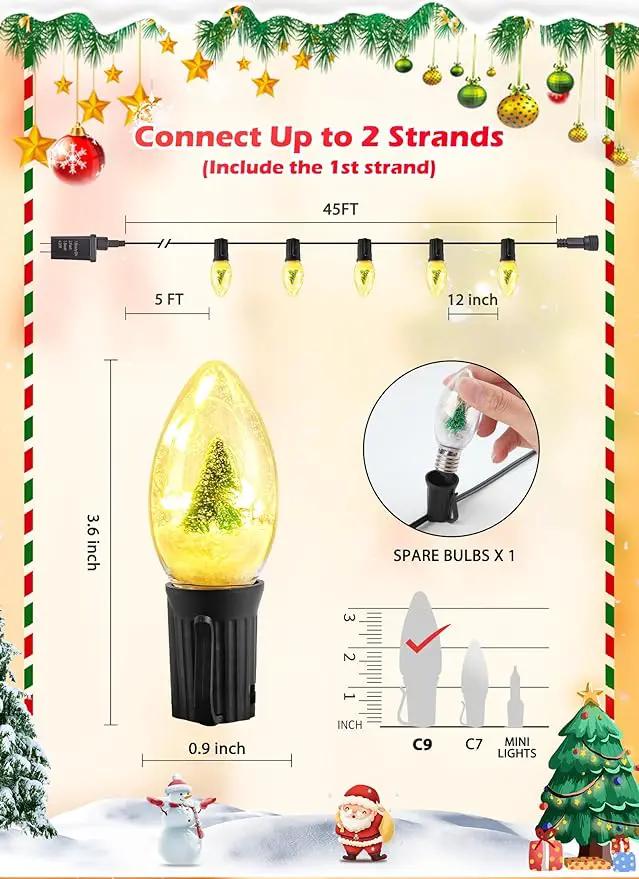 C9 LED Christmas Lights Outdoor, 45 Ft C9 String Lights with 40 Shatterproof LED Bulbs, 3 Light Mode, Connectable Waterproof Christmas Tree Lights for Outside Indoor Holiday Garden Decor, Warm White by GreenHaven Gardens