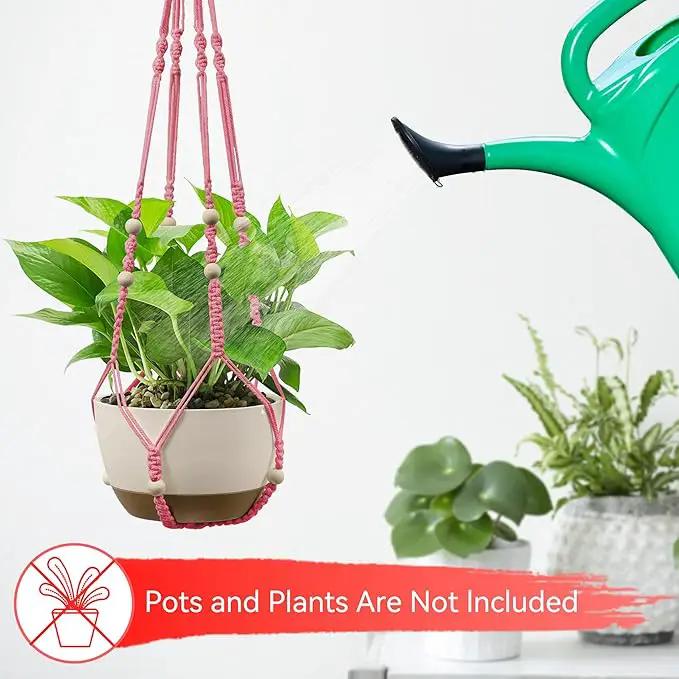 USLAI Macrame Plant Hanger Indoor Outdoor, Up to 4-15 inch Pot, Heavy 20lb Planters, Extra Long Strong Hanging Planter Basket Holder, Boho Home Decor, 35+72 Inch, Pink (POTS NOT Included) by GreenHaven Gardens