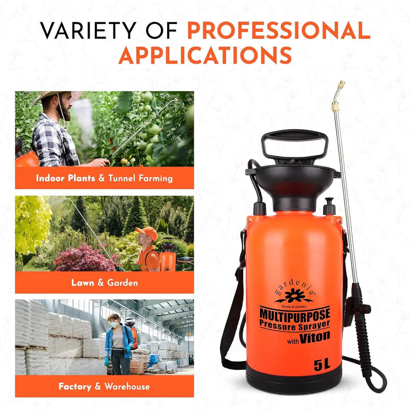 Pump Sprayer Upgraded Garden Sprayer with Viton Seals Telescopic Metal Lance, Premium Pumping Spray Bottle 5L-S with Spare Parts for Watering Plants Lawn Care & Home & Car Cleaning by GreenHaven Gardens