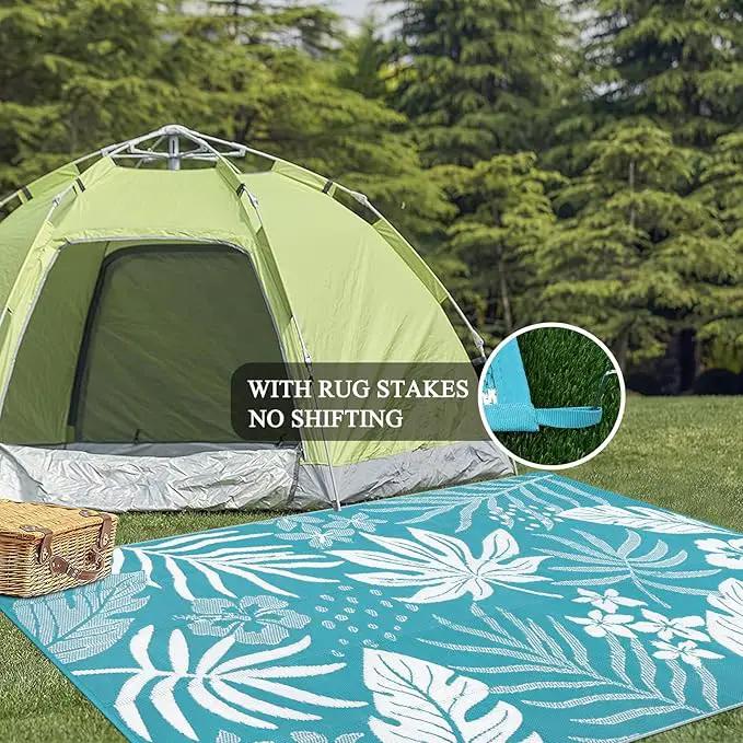 Pauwer Waterproof Outdoor Rug 6x9, Reversible Plastic Straw Patio Camping Rug, Indoor Outdoor RV Mat Carpet for Deck, Camper, Porch, Balcony, Backyard, Picnic, Floral Teal by GreenHaven Gardens