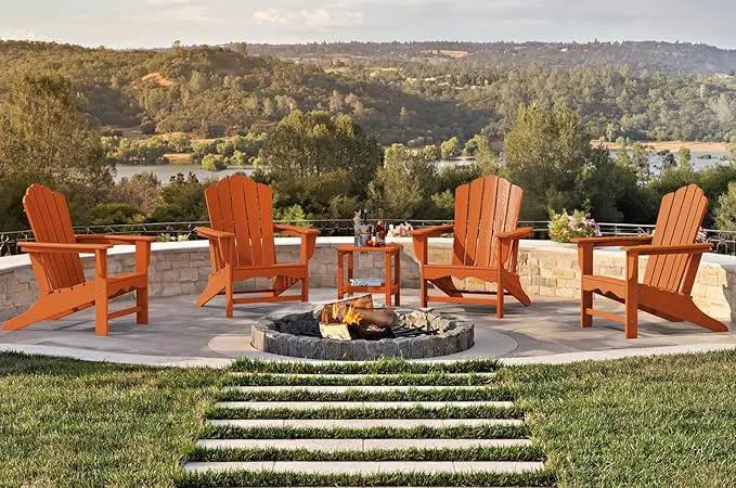 KINGYES HDPE Adirondack Chair Chair Set of 8, Classic All-Weather Adirondack Chair, Orange by GreenHaven Gardens