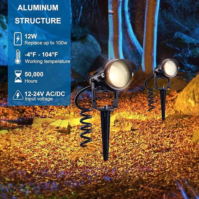 SUNVIE 12W Low Voltage Landscape Lighting Waterproof LED Landscape Lights 3000K Garden Pathway Lights 12V Outdoor Spotlights with Spike Stand, 2 Pack with Connectors by GreenHaven Gardens